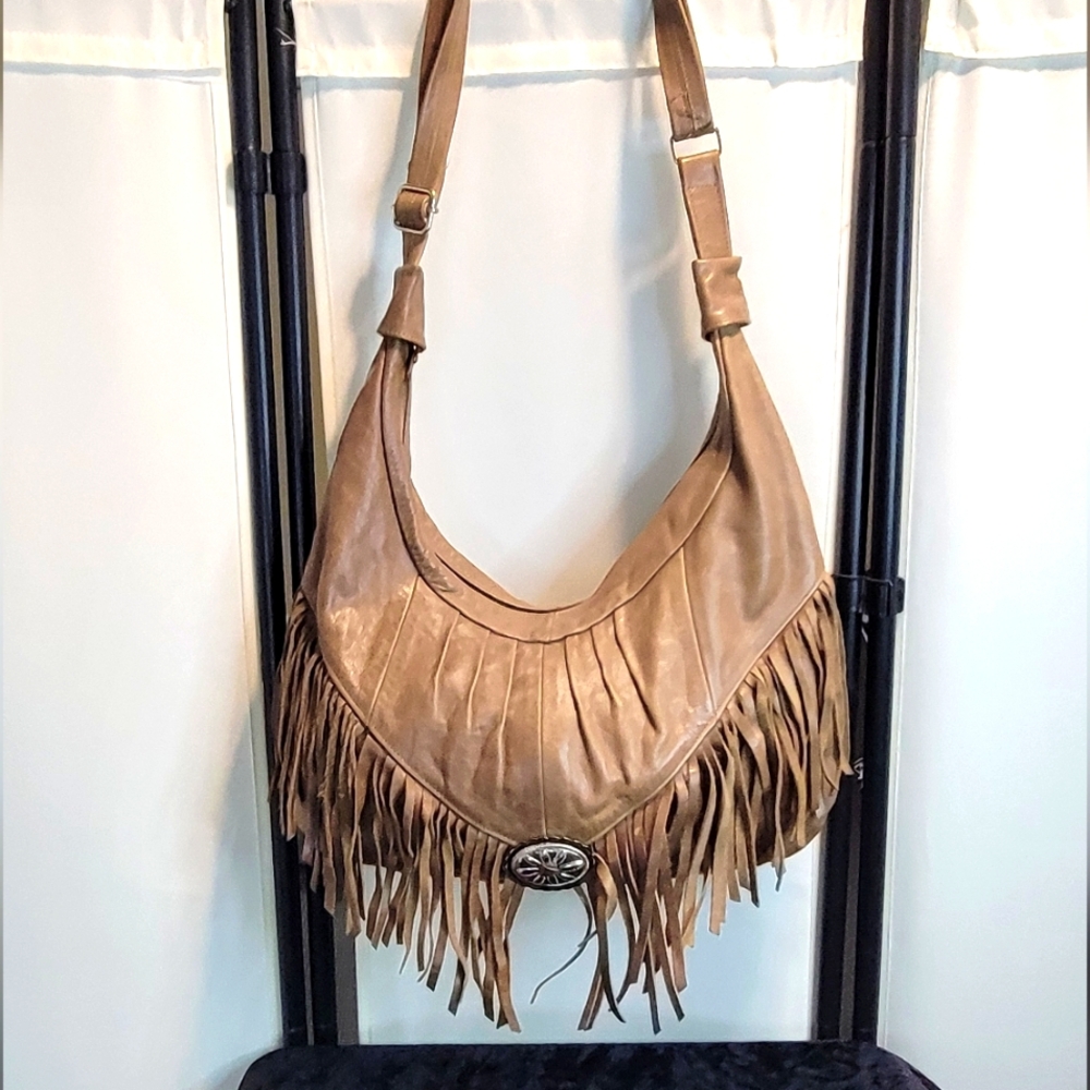 Fringe Leather Silver Detail Large Purse Boho Western Bag - Picture 4 of 16